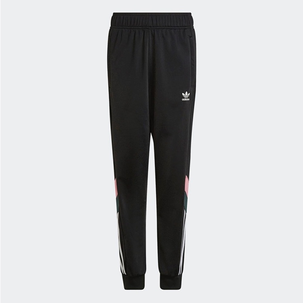 Adidas Kids Black Joggers with Pink and Green Accents